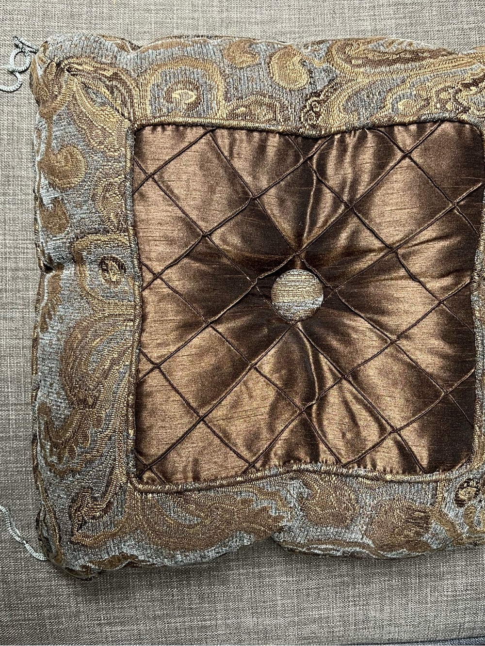 Chris Madden JCP Home Paisley Tufted Throw Pillow 15x15 Brown Gold Bronze